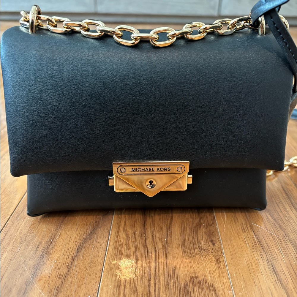 Michael Kors Black and Gold Crossbody Bag with Chain Strap